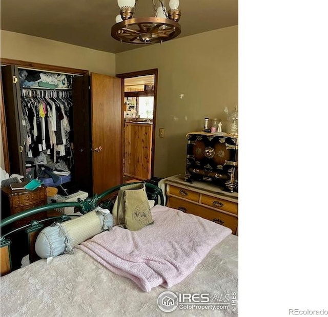 100 Santee Ct, Red Feather Lakes, CO 80545 - bedroom with a chandelier and a closet