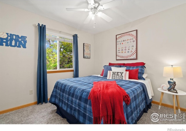 1202 Creekwood Ct, Windsor, CO 80550 - bedroom featuring carpet floors, baseboards, and ceiling fan
