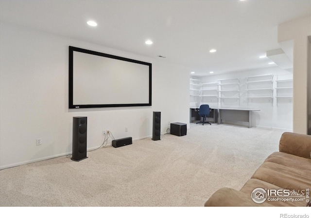 4725 Spyglass Dr, Broomfield, CO 80023 - home theater room featuring carpet floors, recessed lighting, and baseboards