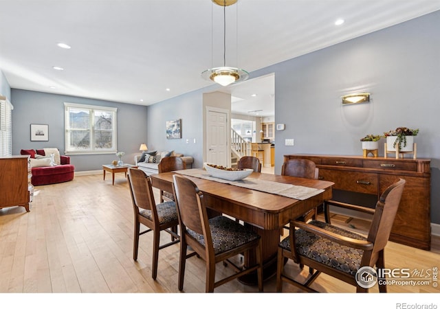 3561 4th St, Boulder, CO 80304 - dining room with stairs, light wood-type flooring, recessed lighting, and baseboards