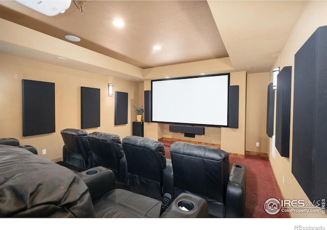 8236 County Road 74, Windsor, CO 80550 - cinema room featuring carpet, a tray ceiling, baseboards, and recessed lighting