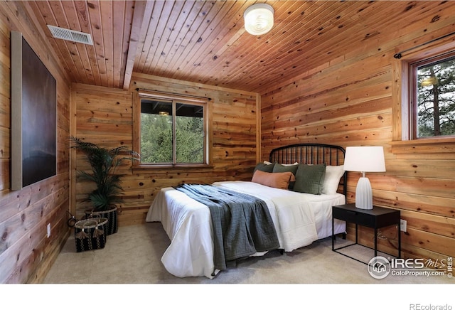 28 Ute Crossing Ct, Lyons, CO 80540 - carpeted bedroom with wood ceiling and wooden walls