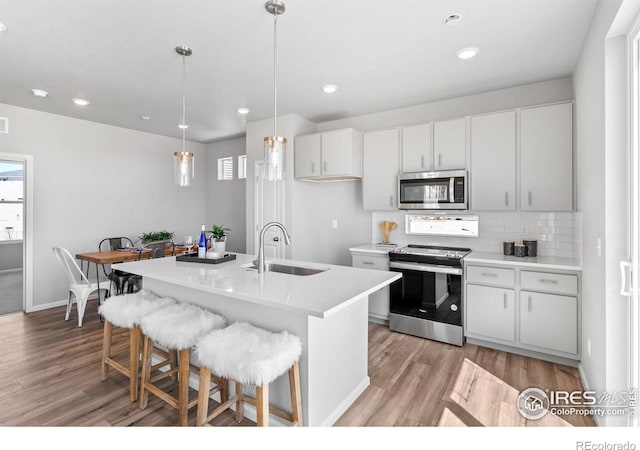 3364 Streamwood Dr, Johnstown, CO 80534 - kitchen with appliances with stainless steel finishes, light wood-style flooring, light countertops, and recessed lighting