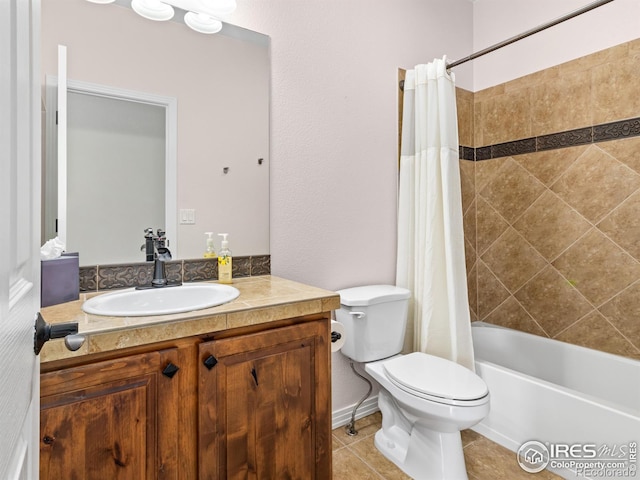 603 Summer Hawk Dr, Longmont, CO 80504 - bathroom with vanity, toilet, shower / tub combo, and tile patterned floors