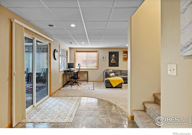 2325 Birdie Way, Milliken, CO 80543 - home office featuring baseboards, a paneled ceiling, and recessed lighting