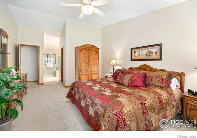 1142 Muirfield Way, Fort Collins, CO 80525 - bedroom featuring light colored carpet, ensuite bathroom, a ceiling fan, and baseboards
