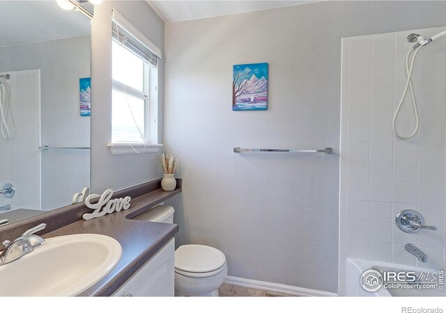 7858 Oban Ct, Lone Tree, CO 80124 - bathroom featuring bathtub / shower combination, vanity, and toilet