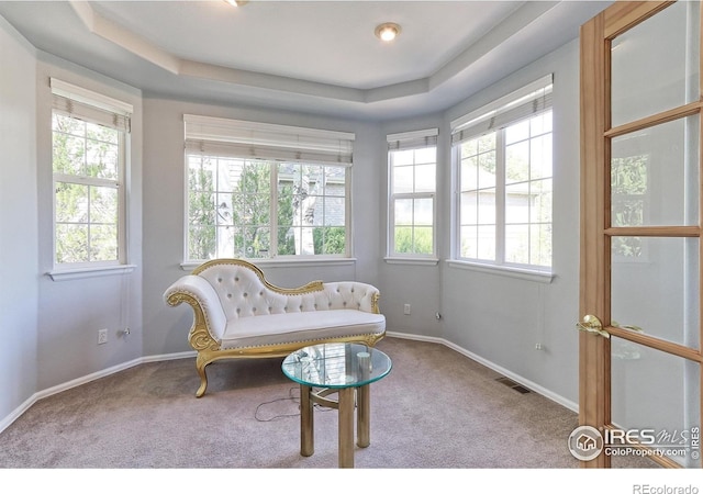 7858 Oban Ct, Lone Tree, CO 80124 - living area with carpet floors, baseboards, and a raised ceiling