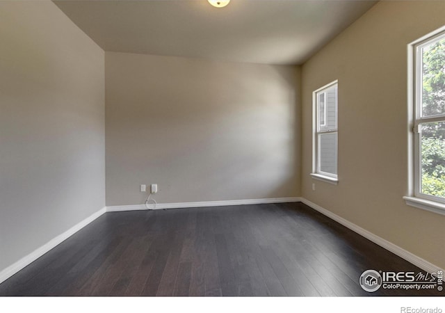 13598 Horseshoe Cir, Mead, CO 80542 - empty room featuring dark wood finished floors, plenty of natural light, and baseboards