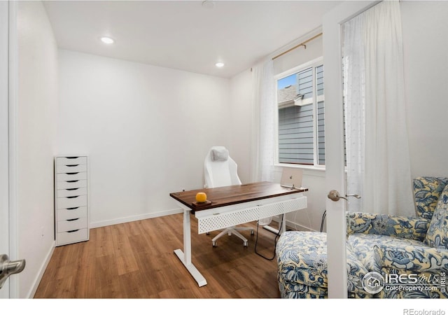 2031 Moon Rise Dr, Windsor, CO 80550 - office space featuring wood finished floors, baseboards, and recessed lighting