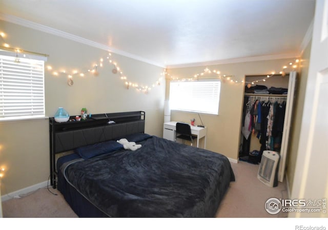 30 S Boulder Cir Unit 30182102, Boulder, CO 80303 - bedroom featuring crown molding, light colored carpet, a closet, baseboards, and a spacious closet
