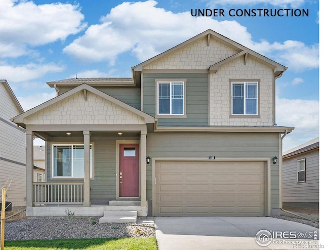6506 13th St, Frederick, CO 80530 - craftsman inspired home with covered porch, an attached garage, and concrete driveway