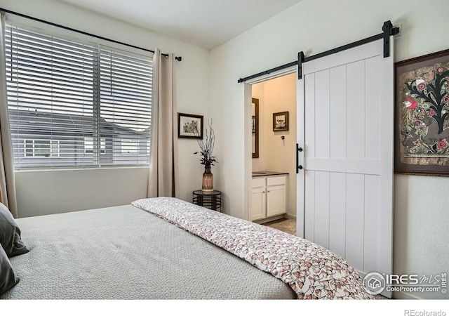 14553 W 91st Dr Unit A, Arvada, CO 80005 - bedroom featuring a barn door and connected bathroom