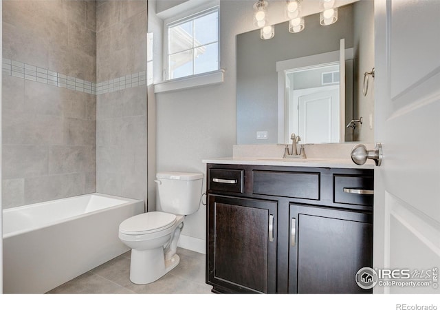 4173 Trapper Lake Dr, Loveland, CO 80538 - bathroom featuring toilet, vanity, tile patterned floors, bathtub / shower combination, and baseboards