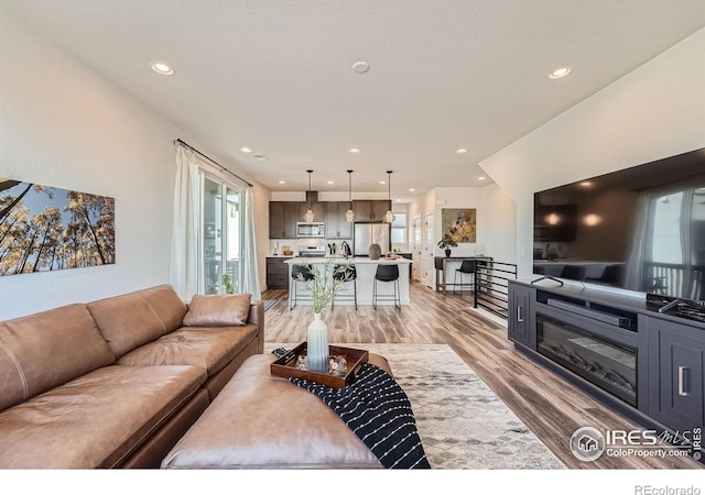 2446 W 167th Ln, Broomfield, CO 80023 - living area with light wood-style flooring, healthy amount of natural light, and recessed lighting