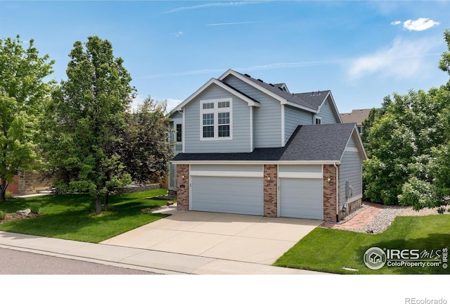 5603 Pierson Mountain Ave, Longmont, CO 80503 - traditional-style home featuring brick siding, concrete driveway, a front yard, and roof with shingles