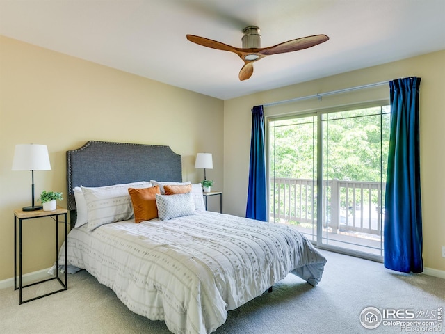4800 Osage Dr Unit 12B, Boulder, CO 80303 - bedroom with carpet flooring, access to outside, a ceiling fan, and baseboards