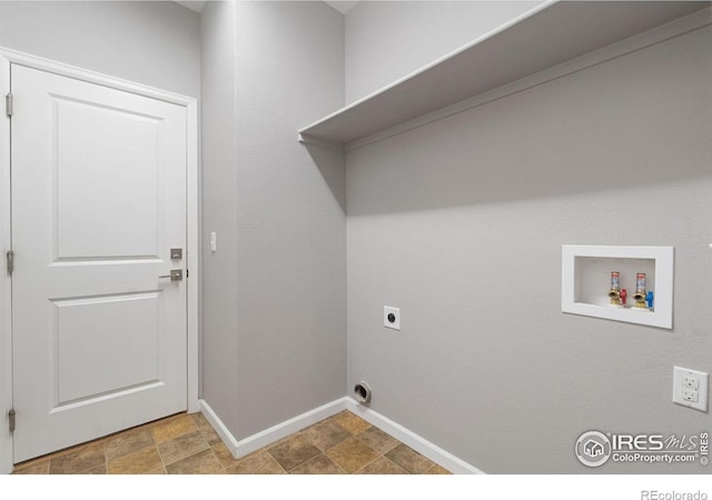 17805 Coral Burst St, Parker, CO 80134 - washroom with electric dryer hookup, hookup for a washing machine, baseboards, and stone finish flooring