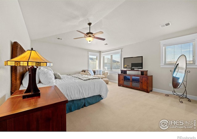 2005 Calico Ct, Longmont, CO 80503 - bedroom featuring carpet floors, lofted ceiling, baseboards, and ceiling fan