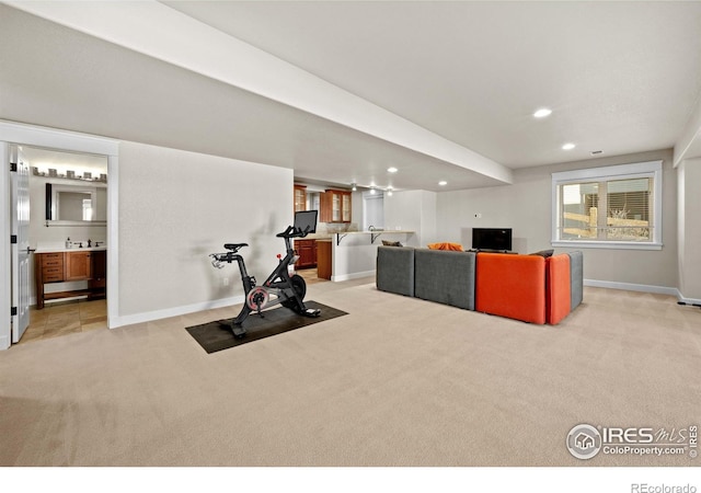 2005 Calico Ct, Longmont, CO 80503 - exercise room featuring carpet flooring, recessed lighting, and baseboards