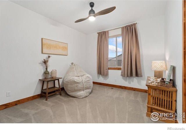 1646 Marbeck Dr, Windsor, CO 80550 - sitting room featuring baseboards, carpet flooring, and a ceiling fan