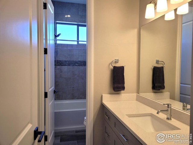 4236 Carroway Seed Ct, Johnstown, CO 80534 - bathroom with vanity, toilet, and shower / bathtub combination