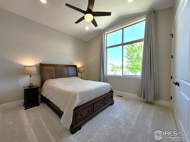 4236 Carroway Seed Ct, Johnstown, CO 80534 - bedroom with vaulted ceiling, carpet flooring, baseboards, recessed lighting, and a ceiling fan