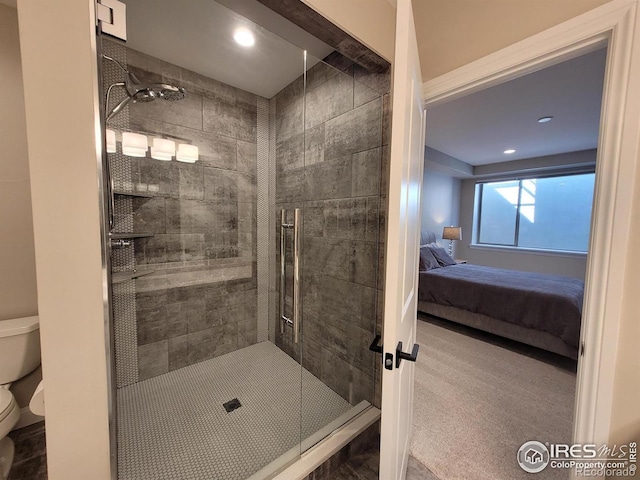 4236 Carroway Seed Ct, Johnstown, CO 80534 - ensuite bathroom with toilet, a stall shower, and recessed lighting