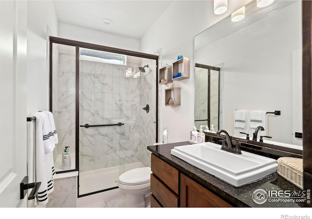 4521 Devereux Dr, Windsor, CO 80550 - full bathroom with marble finish floors, a marble finish shower, and vanity