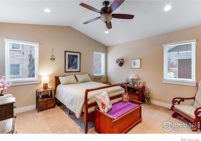 2126 Friar Tuck Ct, Fort Collins, CO 80524 - carpeted bedroom with lofted ceiling, baseboards, recessed lighting, and a ceiling fan