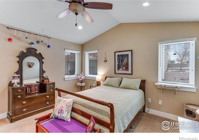 2126 Friar Tuck Ct, Fort Collins, CO 80524 - bedroom featuring lofted ceiling, light carpet, baseboards, a ceiling fan, and recessed lighting