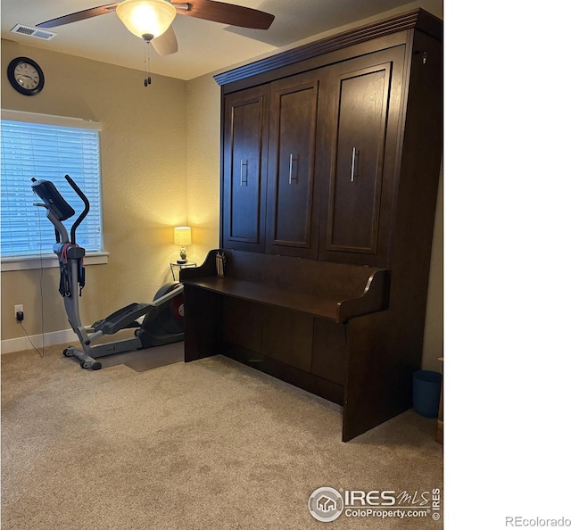 2126 Friar Tuck Ct, Fort Collins, CO 80524 - home office featuring ceiling fan, light carpet, and baseboards