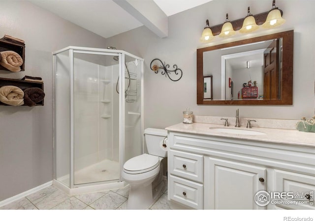 806 51st Ave, Greeley, CO 80634 - bathroom with a shower stall, vanity, and marble finish flooring