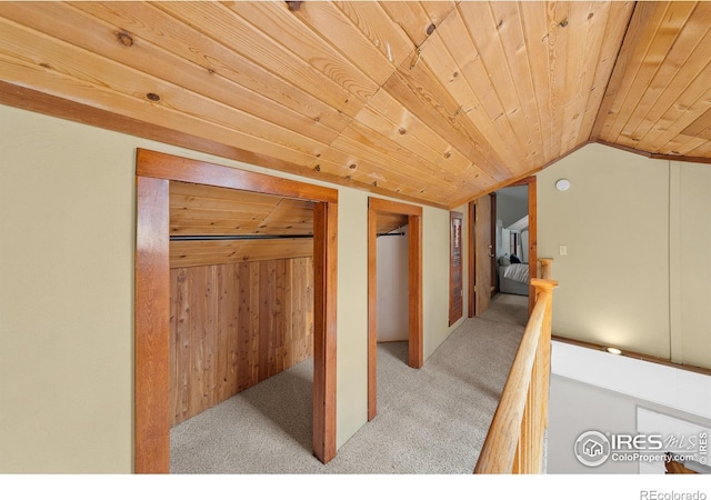 1020 10th St, Boulder, CO 80302 - corridor featuring wooden ceiling, carpet floors, and lofted ceiling