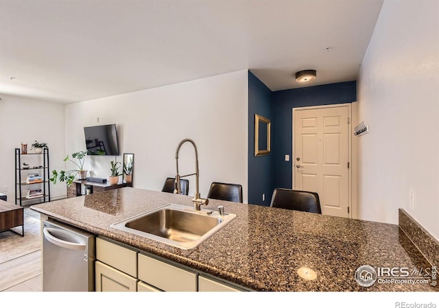 1623 Saint Paul St Unit 310, Denver, CO 80206 - kitchen featuring a sink, dark countertops, and stainless steel dishwasher