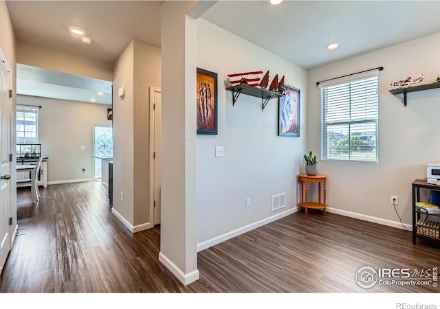 10 N Quantock St, Aurora, CO 80018 - corridor featuring dark wood-style floors and recessed lighting
