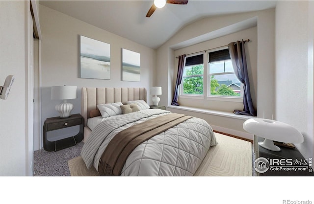2107 Blackbird Dr, Fort Collins, CO 80525 - bedroom with vaulted ceiling and a ceiling fan