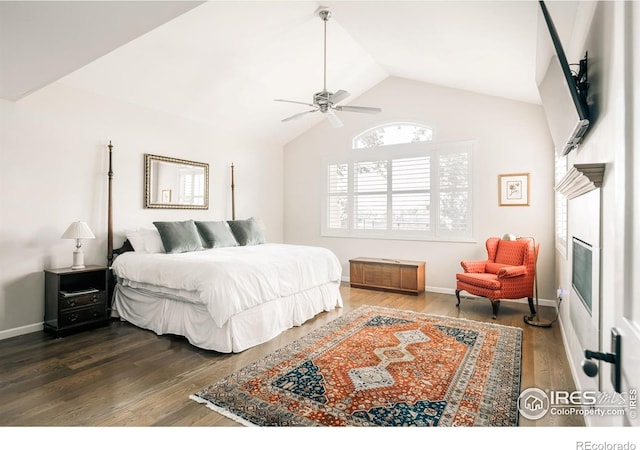 4993 Clubhouse Ct, Boulder, CO 80301 - bedroom featuring vaulted ceiling, wood finished floors, a ceiling fan, and baseboards