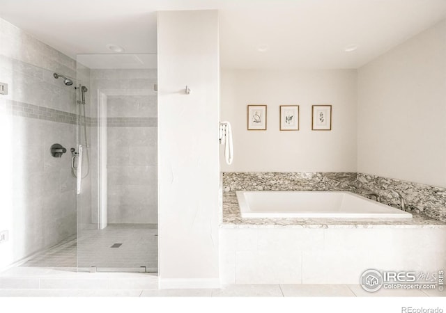 4993 Clubhouse Ct, Boulder, CO 80301 - bathroom with a shower stall, a bath, and tile patterned floors