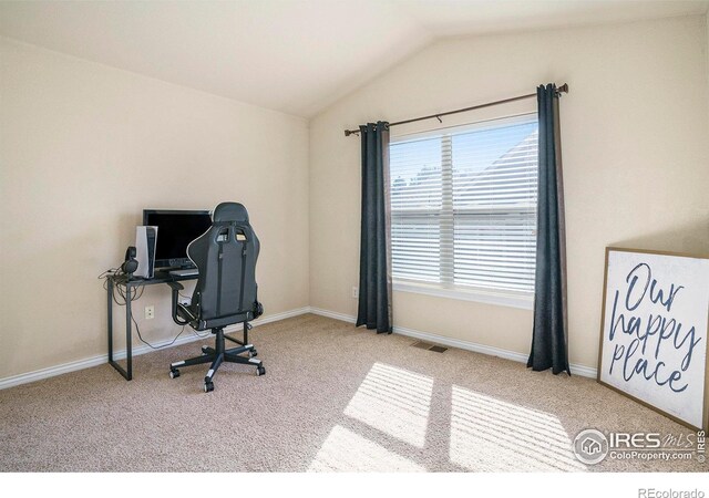 5551 29th St, Greeley, CO 80634 - carpeted home office with vaulted ceiling and baseboards