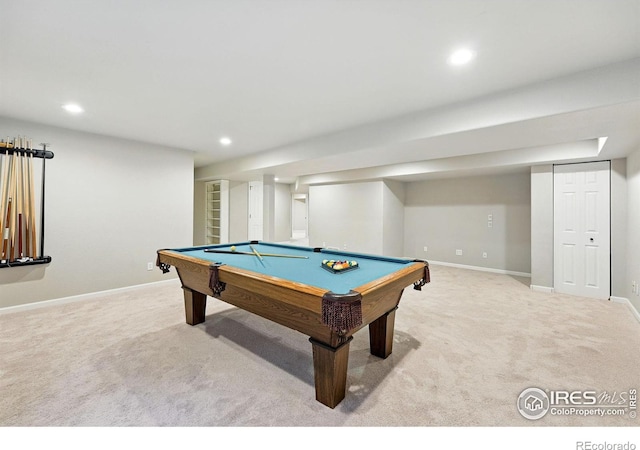 2133 Indian Peaks Cir, Longmont, CO 80504 - playroom with carpet flooring, recessed lighting, and pool table
