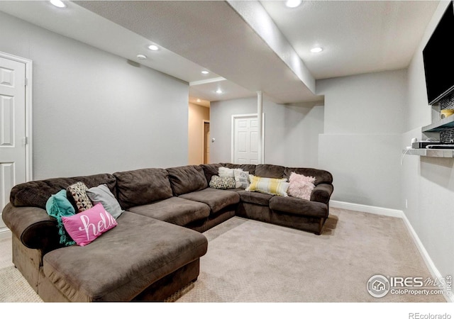 5895 E Conservation Dr, Frederick, CO 80504 - carpeted living room featuring recessed lighting and baseboards