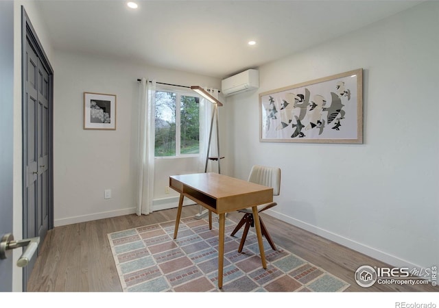 1048 Westview Dr, Boulder, CO 80303 - office with a wall mounted AC, wood finished floors, baseboards, and recessed lighting
