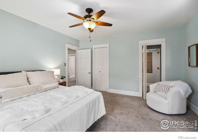 729 Peterson St, Fort Collins, CO 80524 - bedroom featuring baseboards, carpet, ceiling fan, and a closet