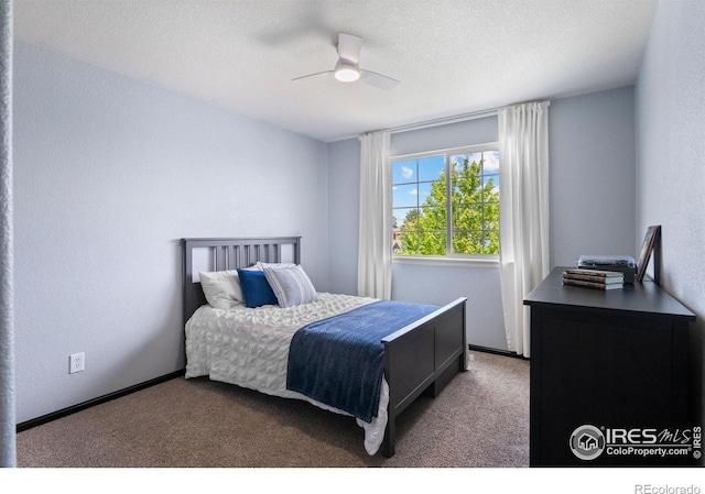 1682 Crestview Ln, Erie, CO 80516 - carpeted bedroom with a ceiling fan, a textured ceiling, and a textured wall