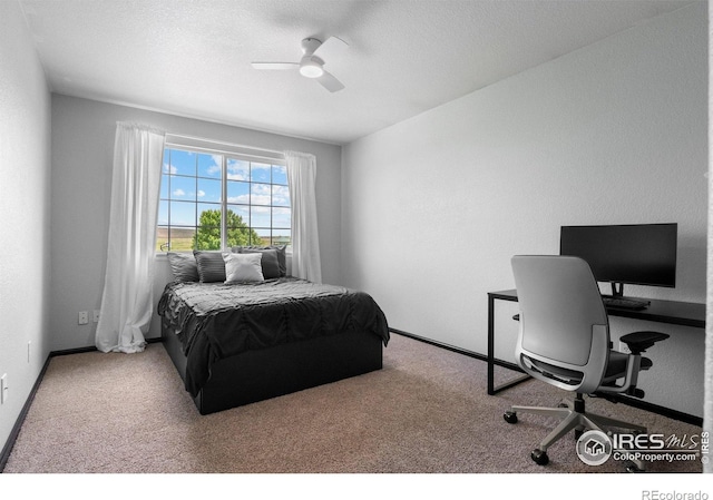 1682 Crestview Ln, Erie, CO 80516 - bedroom featuring carpet, a desk, ceiling fan, baseboards, and a textured ceiling