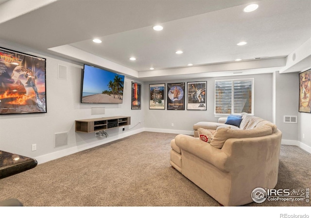 1682 Crestview Ln, Erie, CO 80516 - carpeted cinema with recessed lighting, baseboards, and a raised ceiling