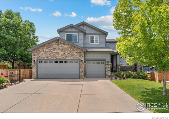 1682 Crestview Ln, Erie, CO 80516 - craftsman inspired home featuring stone siding, driveway, board and batten siding, and an attached garage