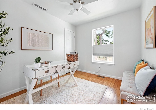 4039 N Clay St, Denver, CO 80211 - office area featuring wood finished floors, a ceiling fan, and baseboards