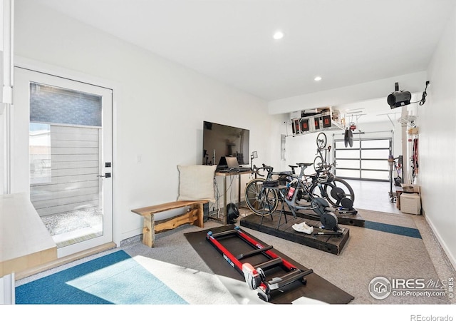 1670 Linden Ave, Boulder, CO 80304 - workout area with recessed lighting, baseboards, and carpet flooring